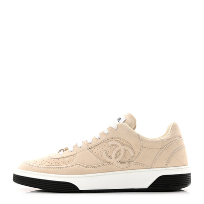 Chanel Suede Kidskin Womens CC Sneakers 41 Light Beige 1 of 8