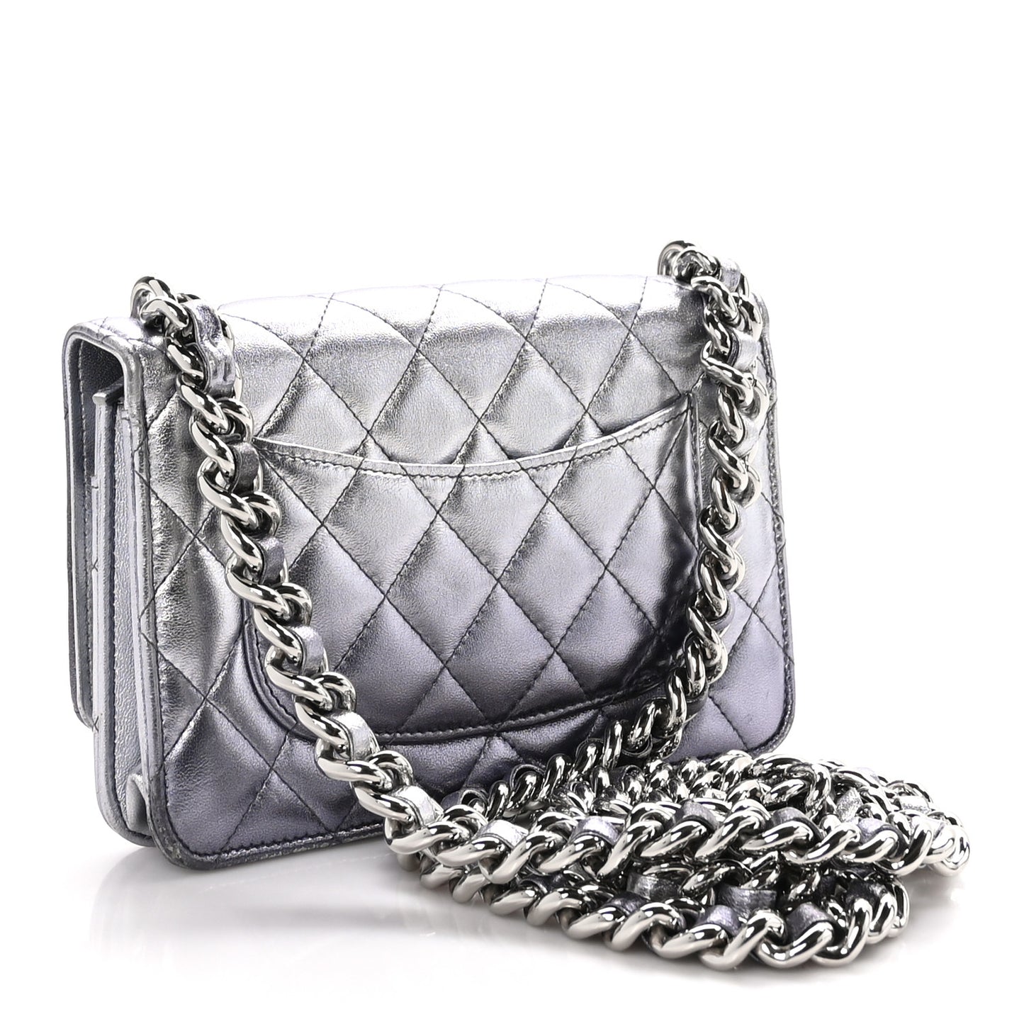Gradient Metallic Lambskin Quilted Like A Wallet Wallet On Chain WOC Silvery Black
