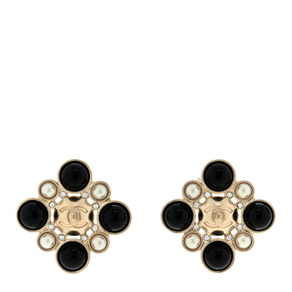 Chanel Gripoix Poured Glass Pearl Crystal CC Earrings Gold Black 1 of 4