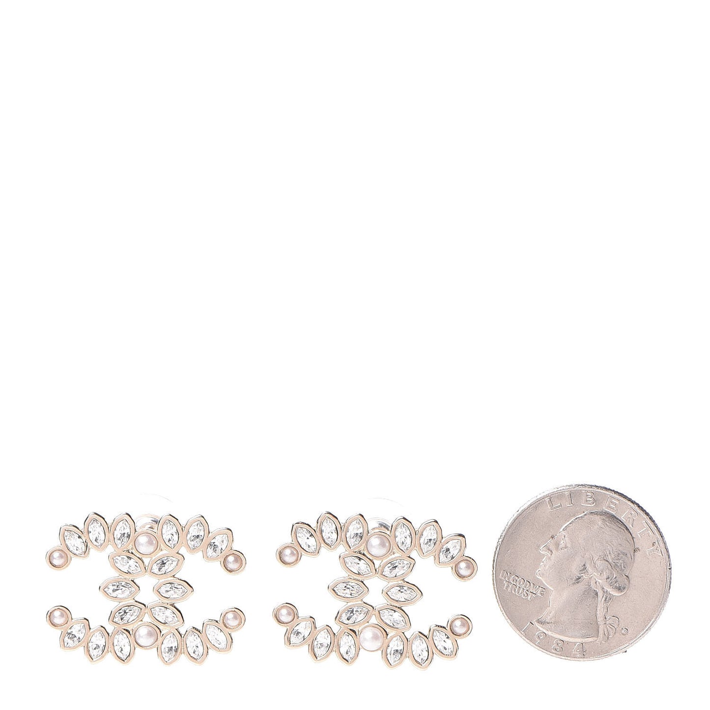 Crystal Pearl CC Earrings Gold