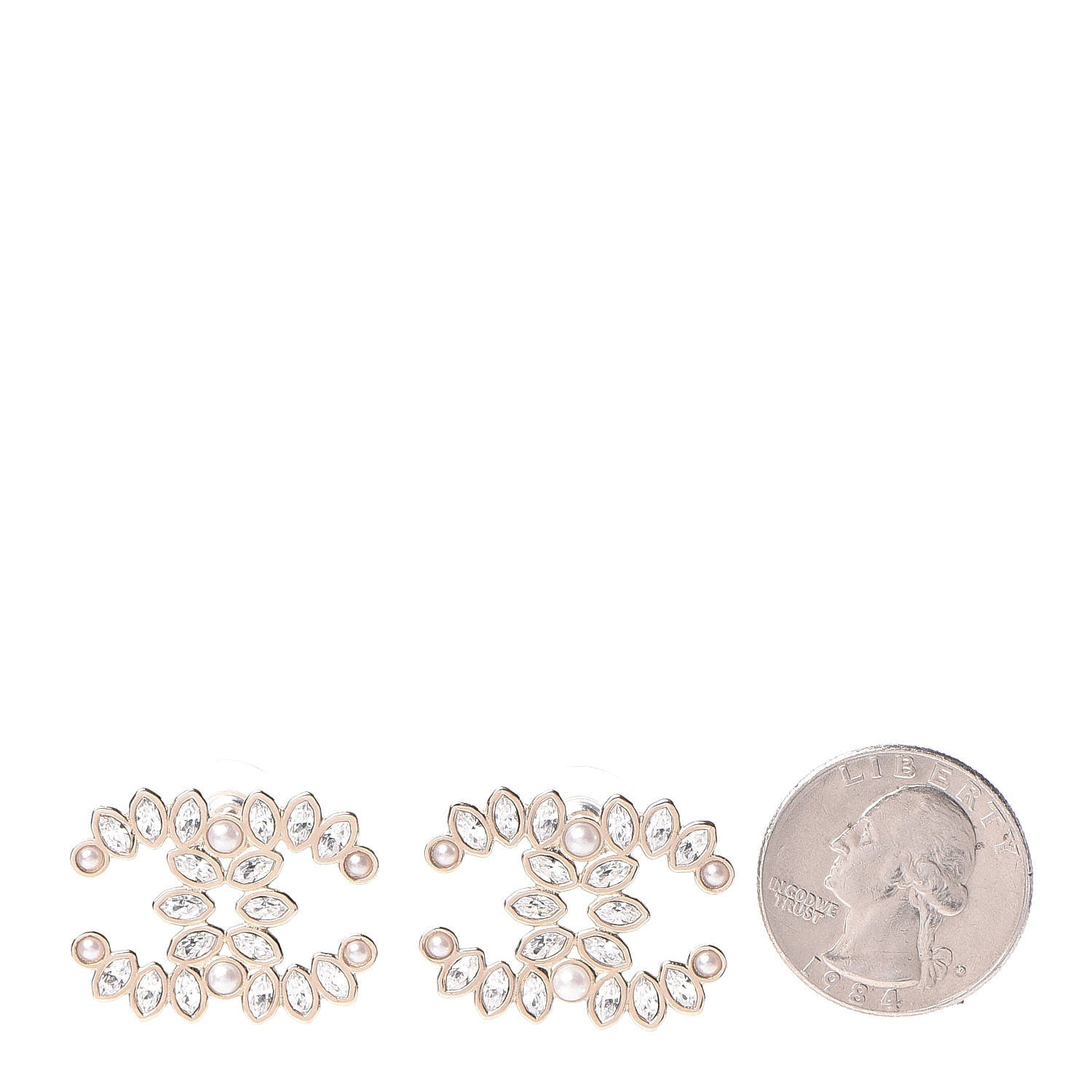 Chanel Crystal Pearl CC Earrings Gold 2 of 5