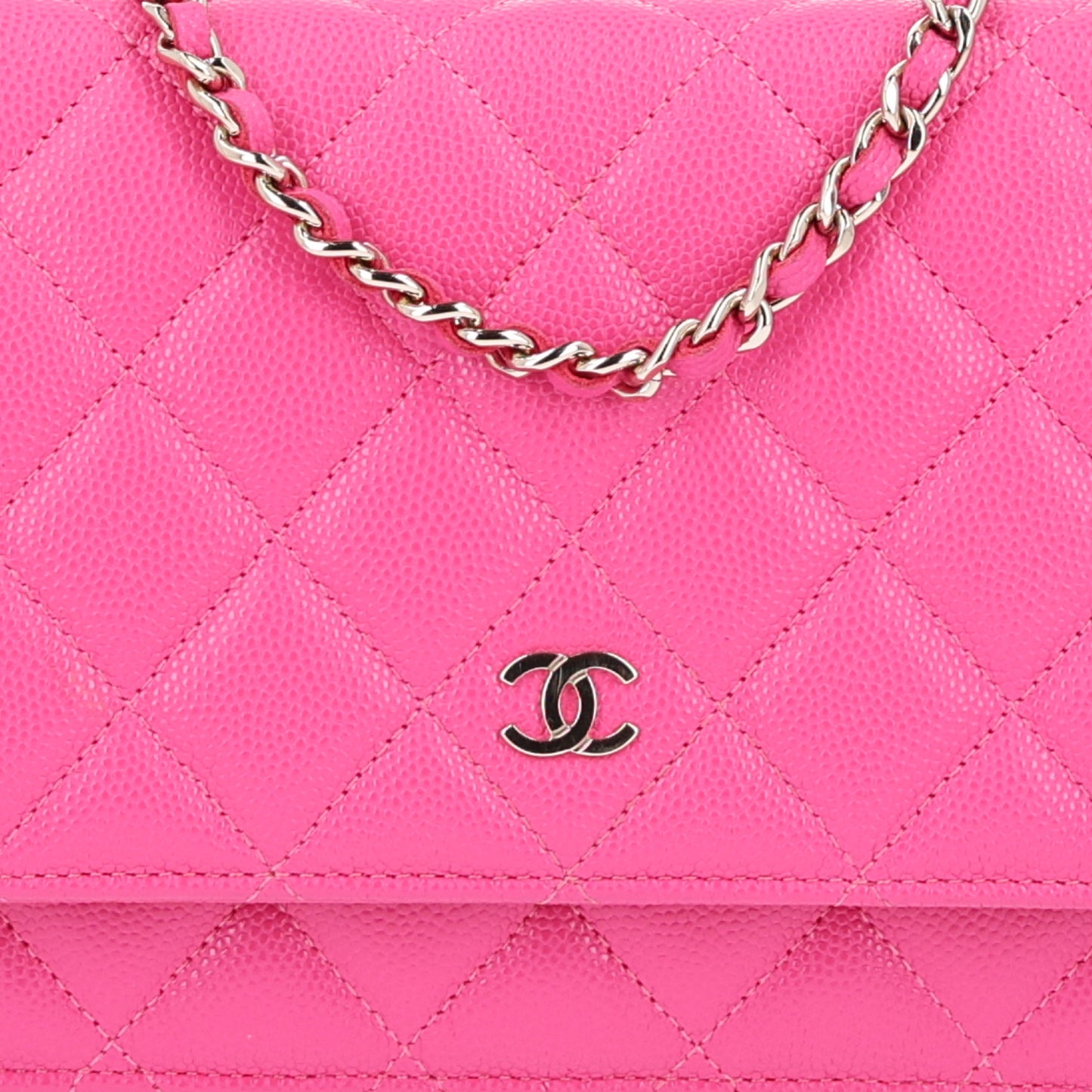 Caviar Quilted Wallet on Chain WOC Dark Pink