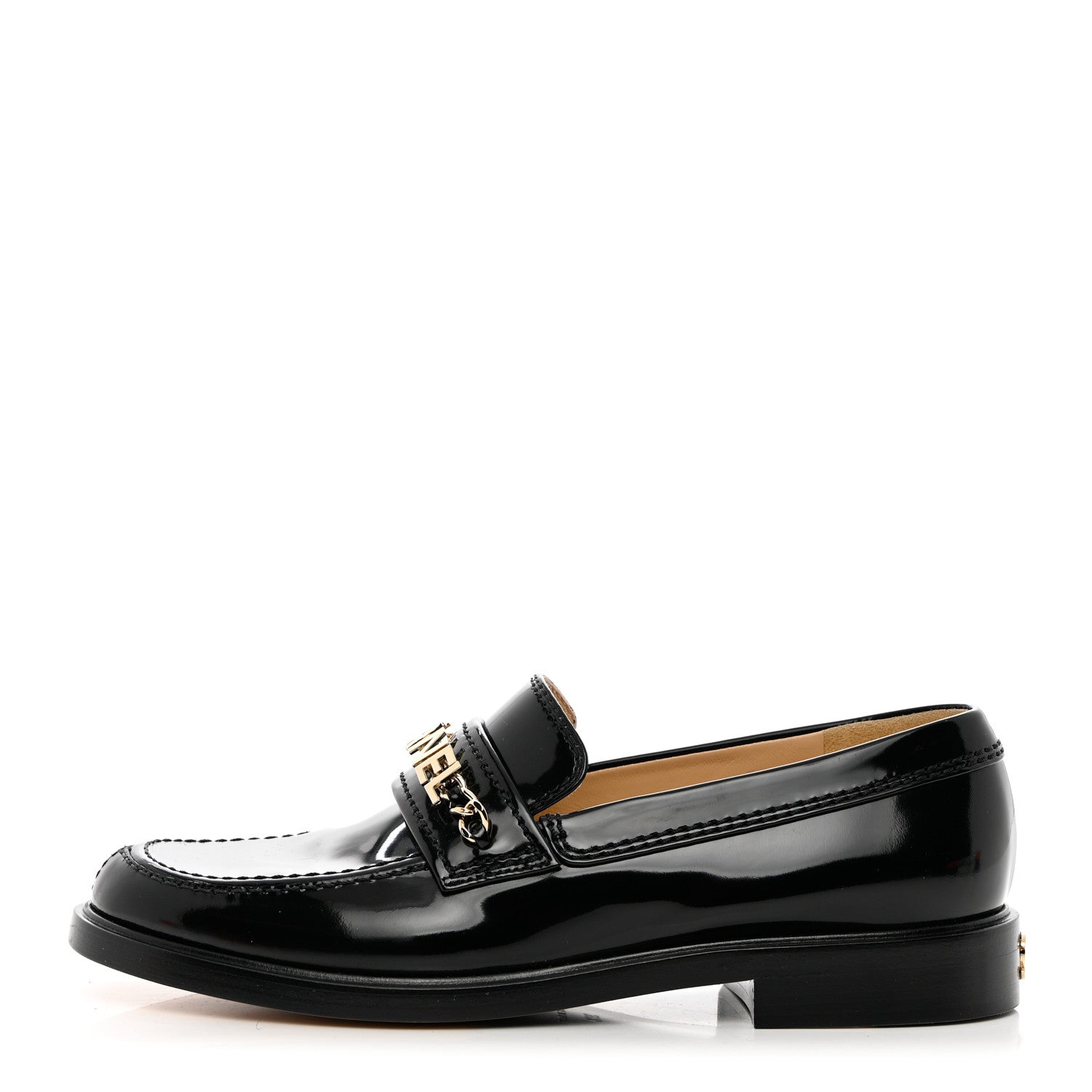 Chanel Shiny Calfskin Logo Loafers 39.5 Black 1 of 12