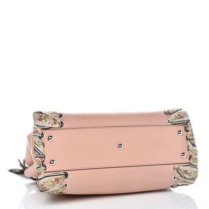 Fendi Vitello Seta Shiny Nappa Ribbon Lace Up Floral Medium Peekaboo Iconic Satchel Baby Pink Multicolor 4 of 10