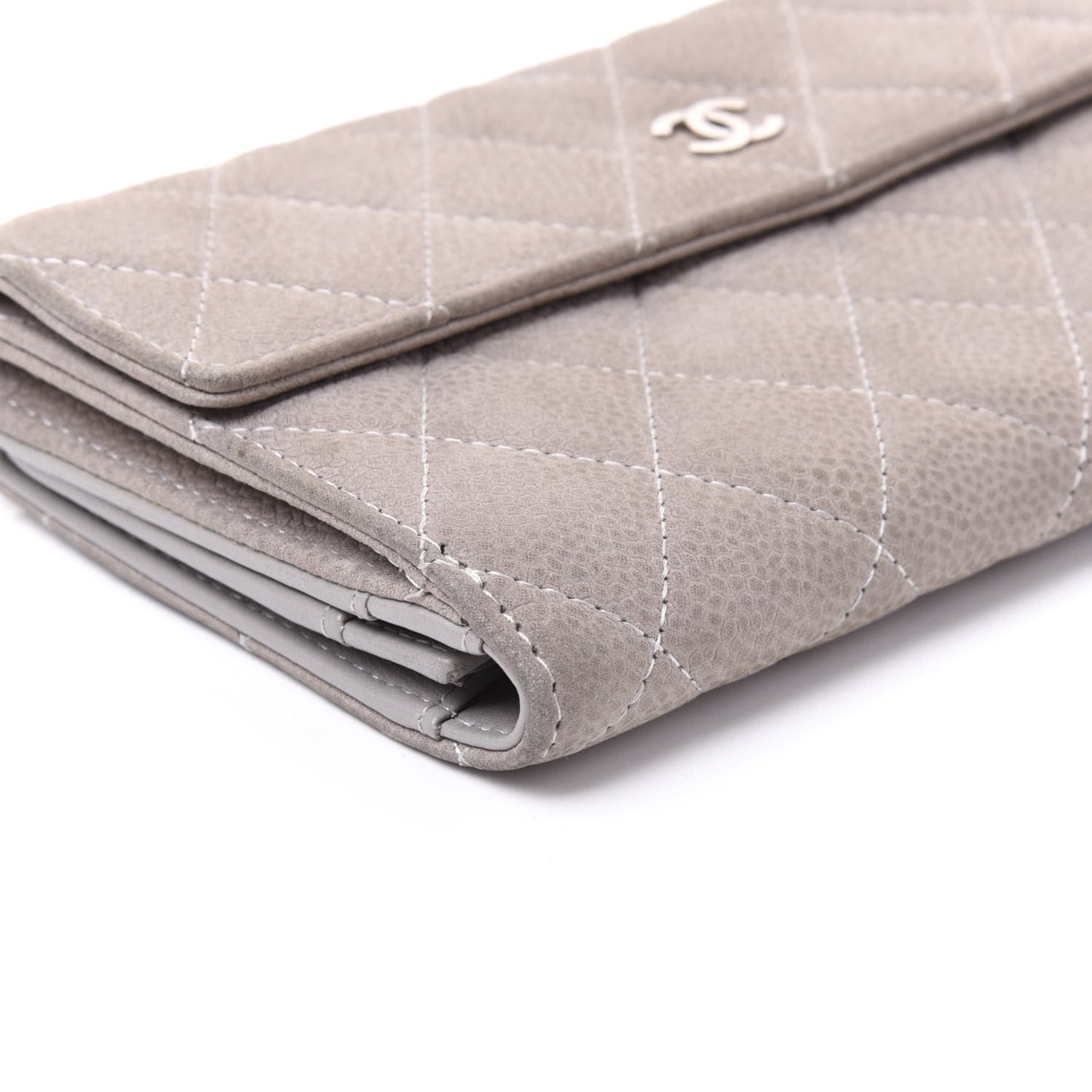 Iridescent Caviar Quilted Large Flap Wallet Grey
