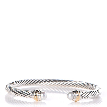 David Yurman Sterling Silver 14K Yellow Gold Pearl 5mm Cable Classics Bracelet 1 of 5