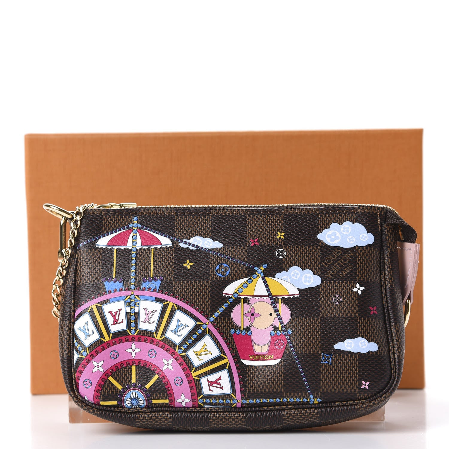 Louis Vuitton Damier Ebene 2020 Christmas Animation Big Wheel Mini Pochette Accessories Rose Ballerine 10 of 10
