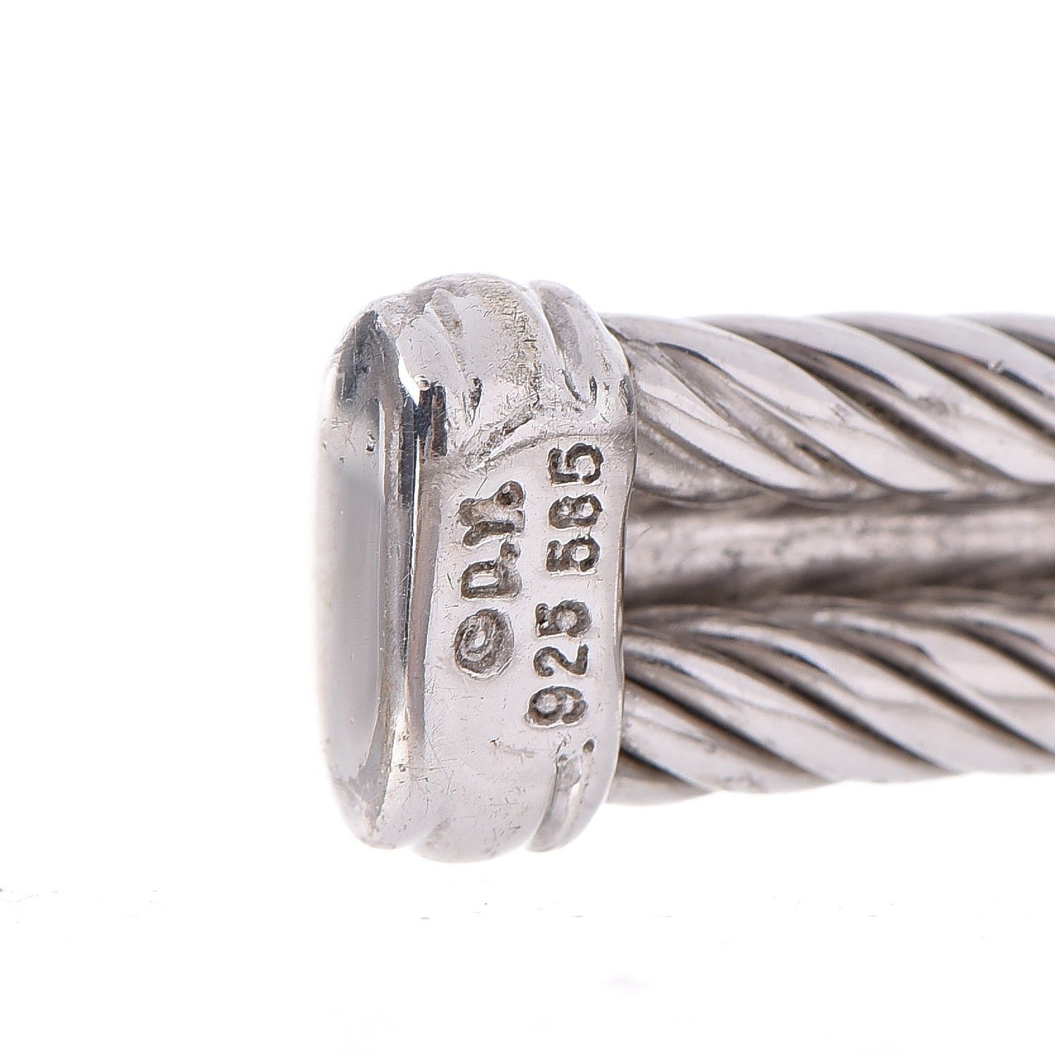 David Yurman Sterling Silver 14K White Gold Diamond 7mm Cable Classics Cuff Bracelet 5 of 6