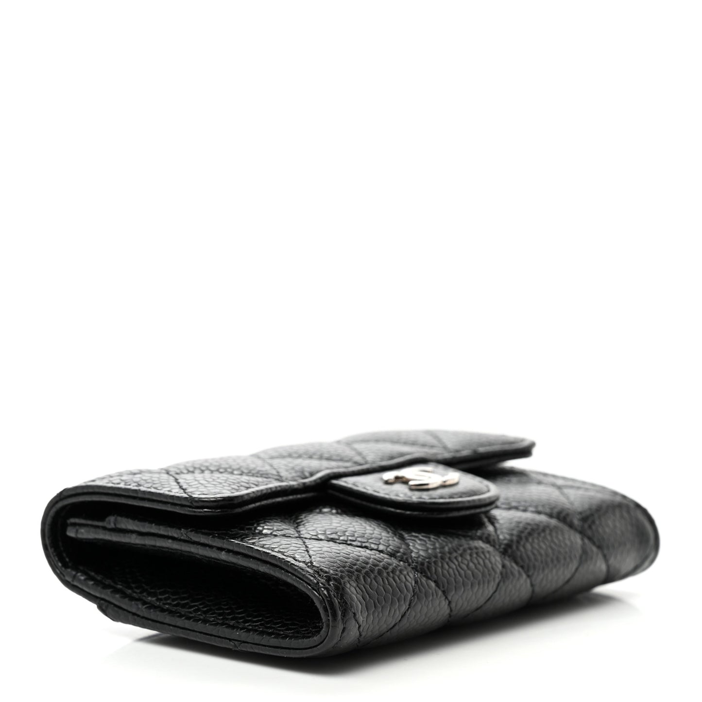 Caviar Quilted Flap Card Holder Wallet Black