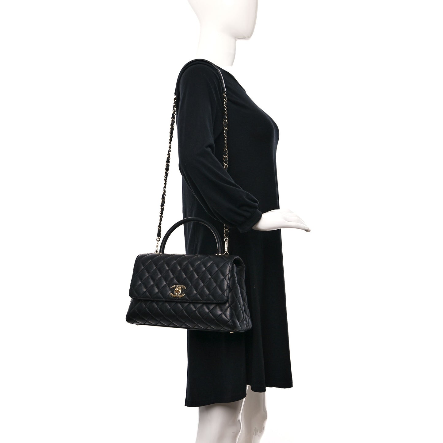 Caviar Quilted Small Coco Handle Flap Black
