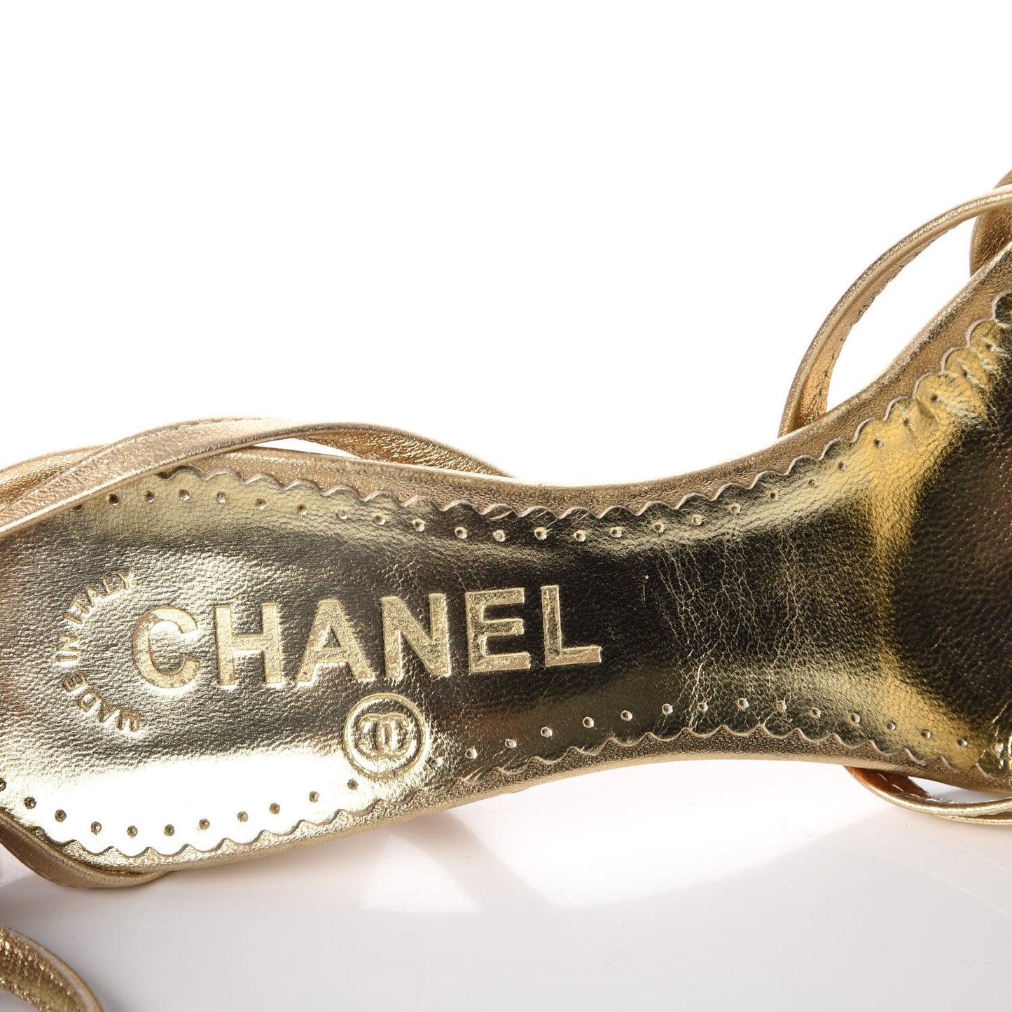 Metallic Lambskin Strappy Sandals 36 Light Gold