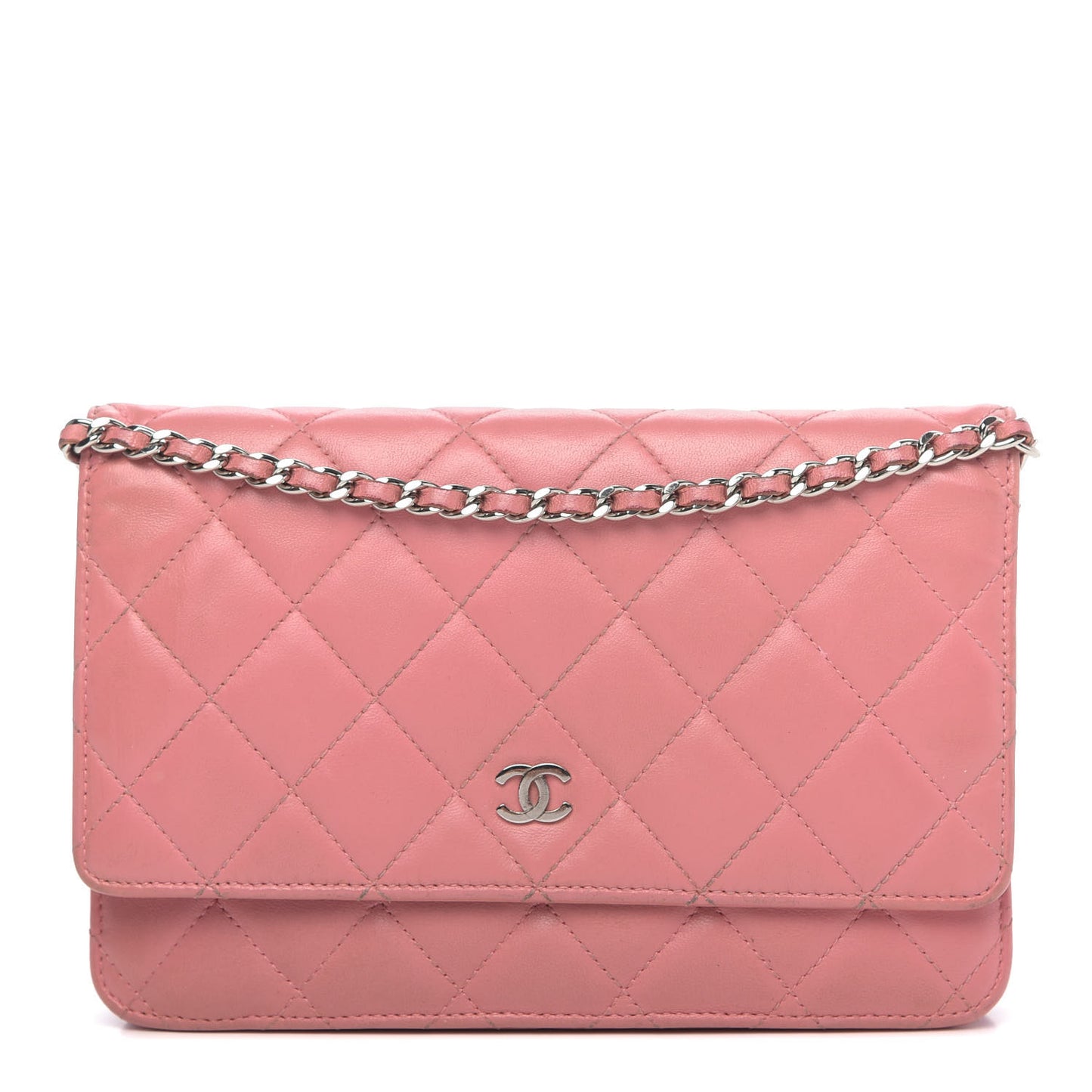 Lambskin Quilted Wallet On Chain WOC Pink