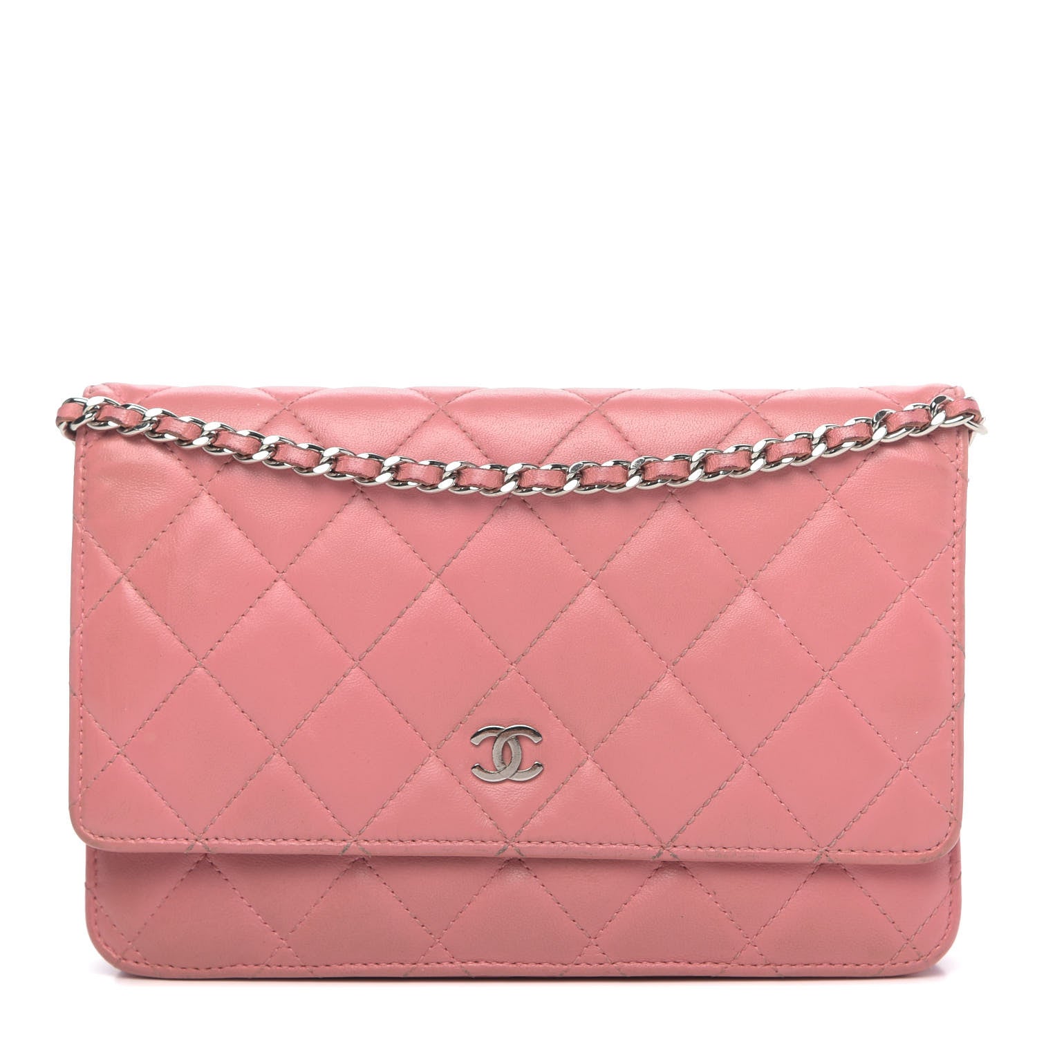 Chanel Lambskin Quilted Wallet On Chain WOC Pink 1 of 15