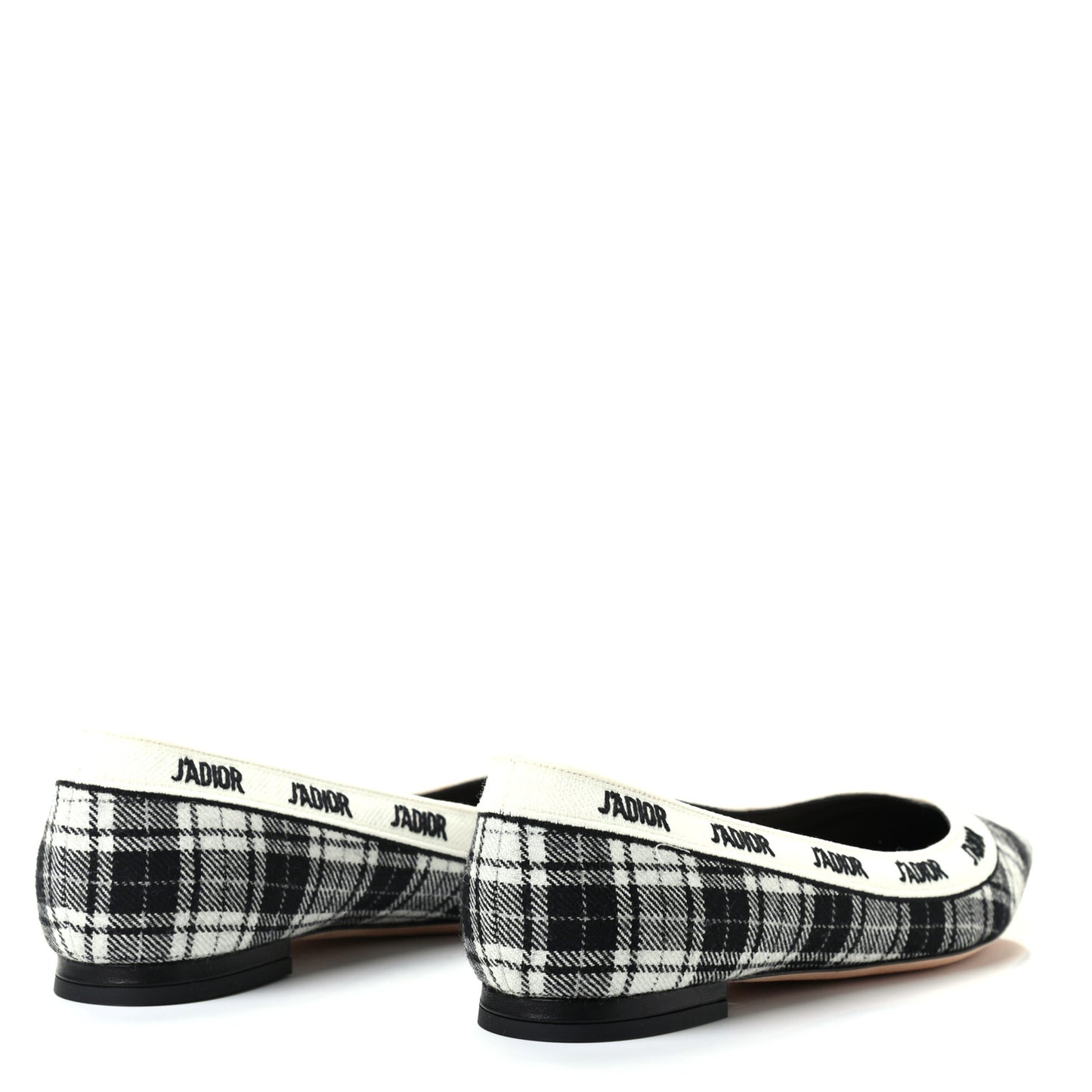 Canvas Tartan J'Adior Embroidered Ballet Flats 37.5 Black White