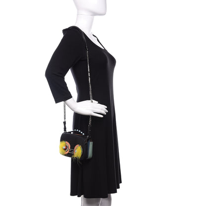 Fendi Vitello Dolce Elaphe Ayers Fox Hypnoteyes Studded Micro Double Baguette Black Giallo Multicolor 2 of 10