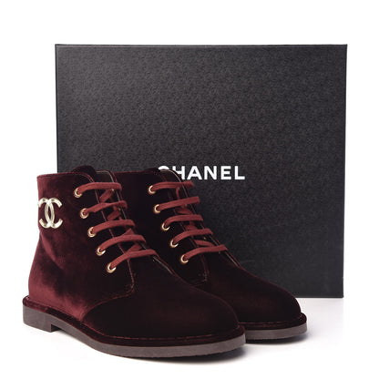 Chanel Velvet CC Lace Up Boots 36.5 Burgundy 9 of 9