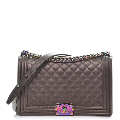 Chanel Iridescent Goatskin Quilted New Medium Boy Flap Dark Gold 1 of 9