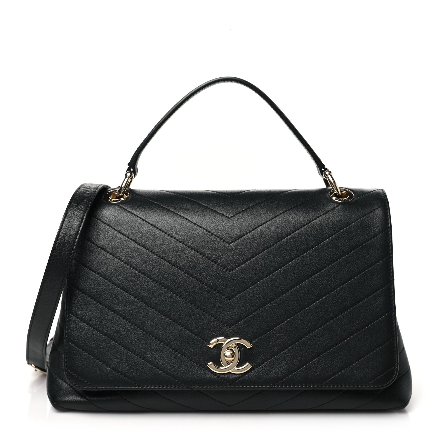 Chanel Grained Calfskin Small Chevron Chic Top Handle Flap Black 1 of 11