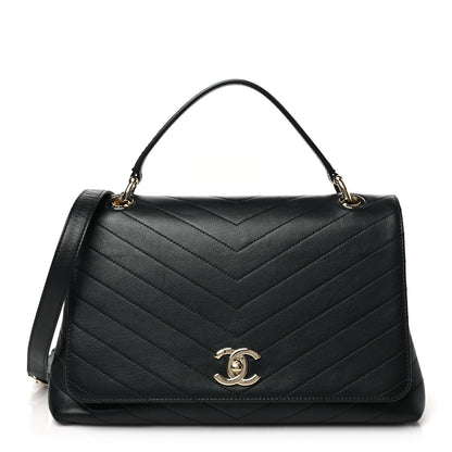 Chanel Grained Calfskin Small Chevron Chic Top Handle Flap Black 1 of 11