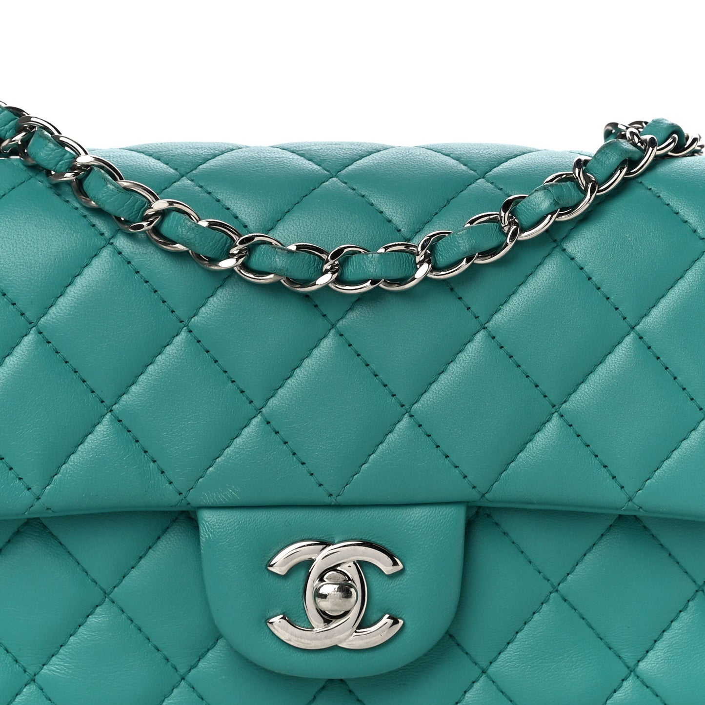 Lambskin Quilted Mini Rectangular Flap Turquoise