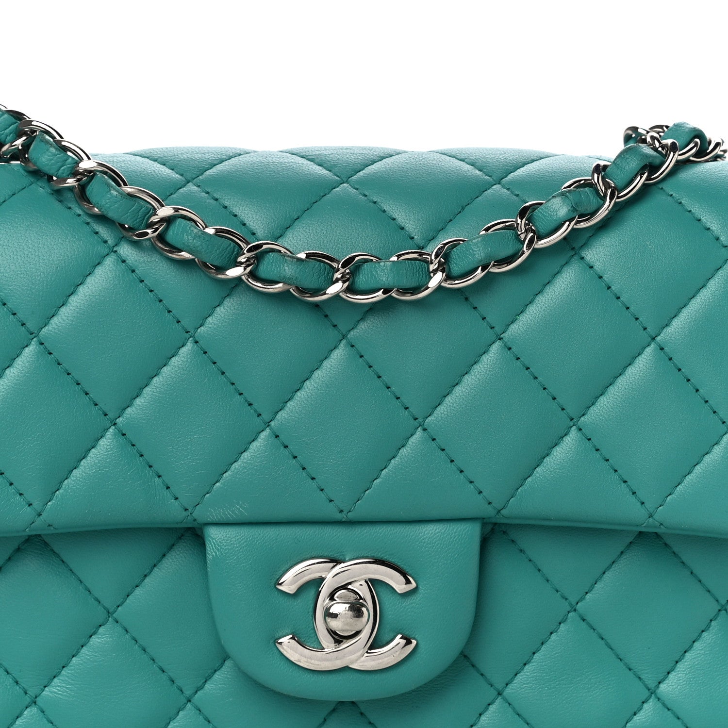 Chanel Lambskin Quilted Mini Rectangular Flap Turquoise 7 of 16