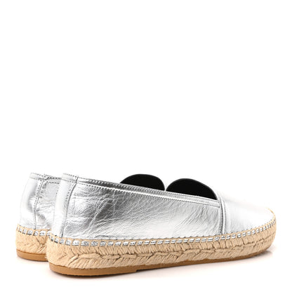 Saint Laurent Metallic Lambskin Monogram Espadrilles 37 Platino 5 of 10