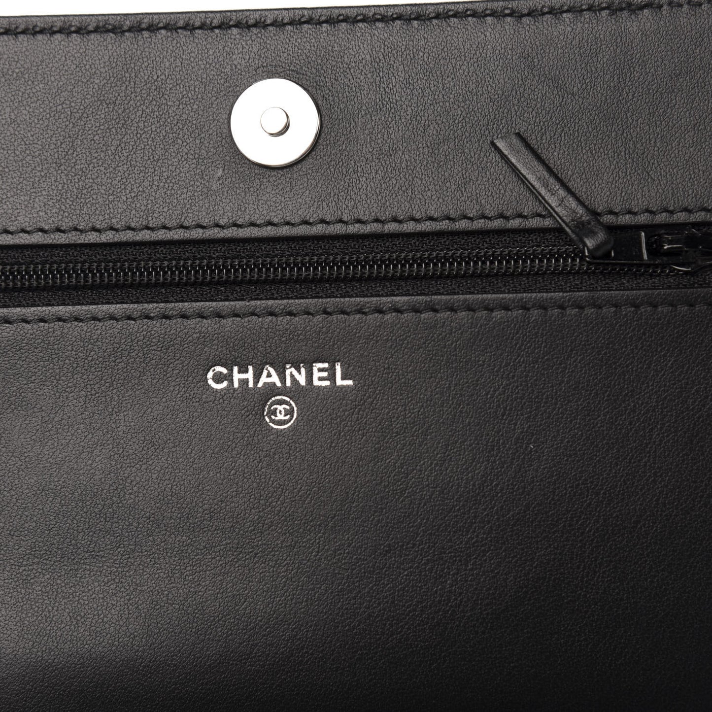 Goatskin Camellia Embossed Wallet on Chain WOC Black