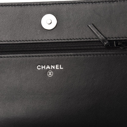 Chanel Goatskin Camellia Embossed Wallet on Chain WOC Black 6 of 10