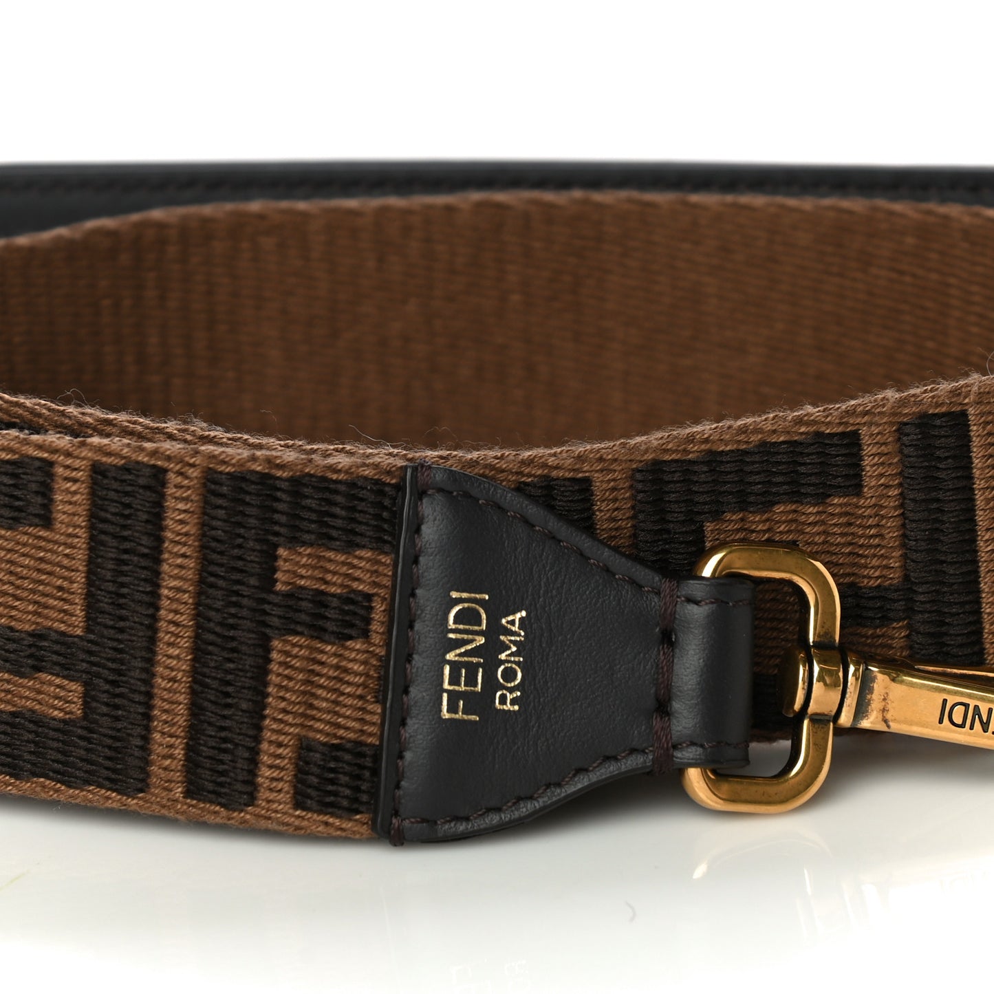 Ribbon Vitello Century FF 1974 Flat Studded Strap You Fango Marrone Ebano