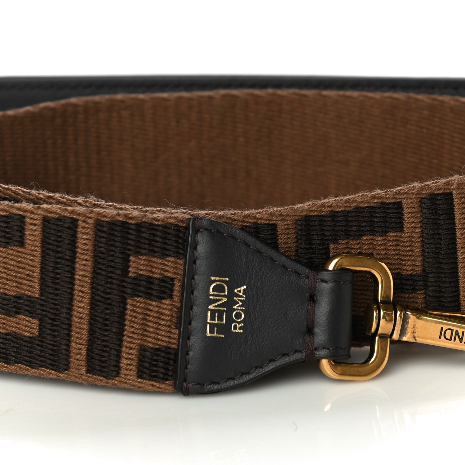 Fendi Ribbon Vitello Century FF 1974 Flat Studded Strap You Fango Marrone Ebano 3 of 7