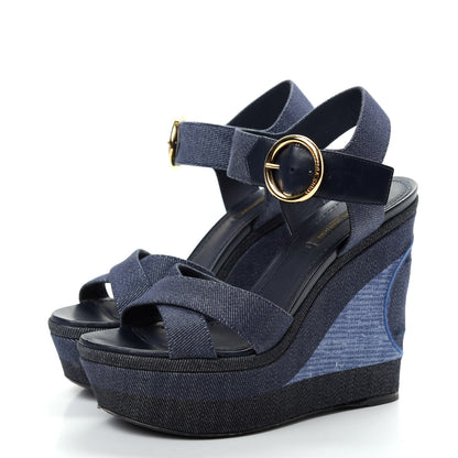 Louis Vuitton Canvas Blue Shore Wedge Sandal 36 Marine 3 of 11