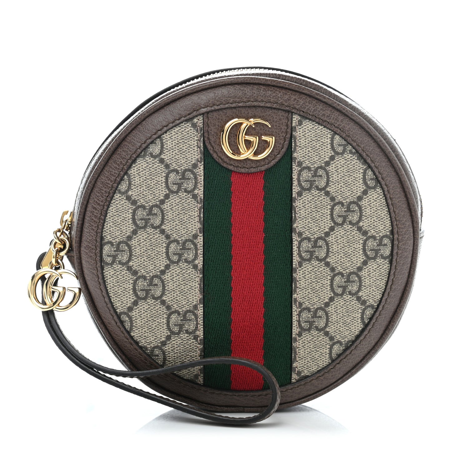 GG Supreme Monogram Web Ophidia Circle Wristlet Beige New Acero