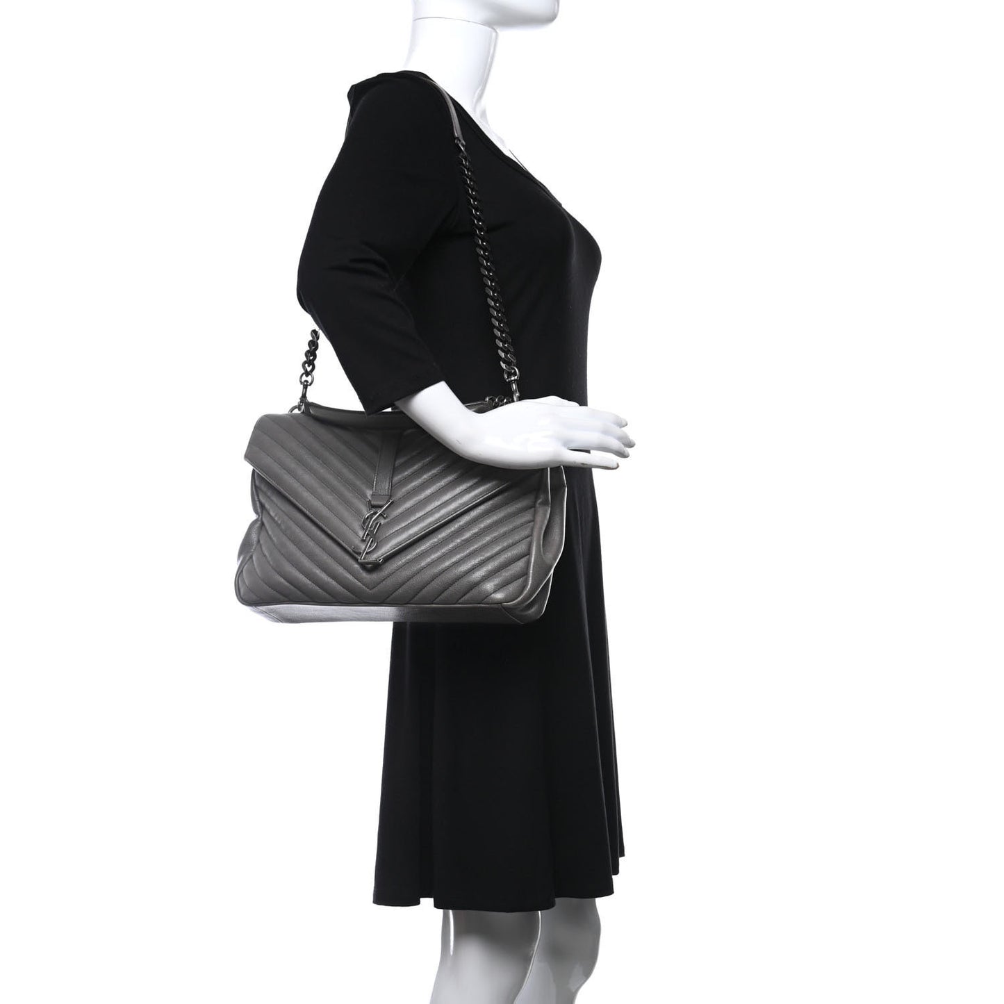 Sheepskin Matelasse Chevron Monogram Large College Satchel Dark Anthracite
