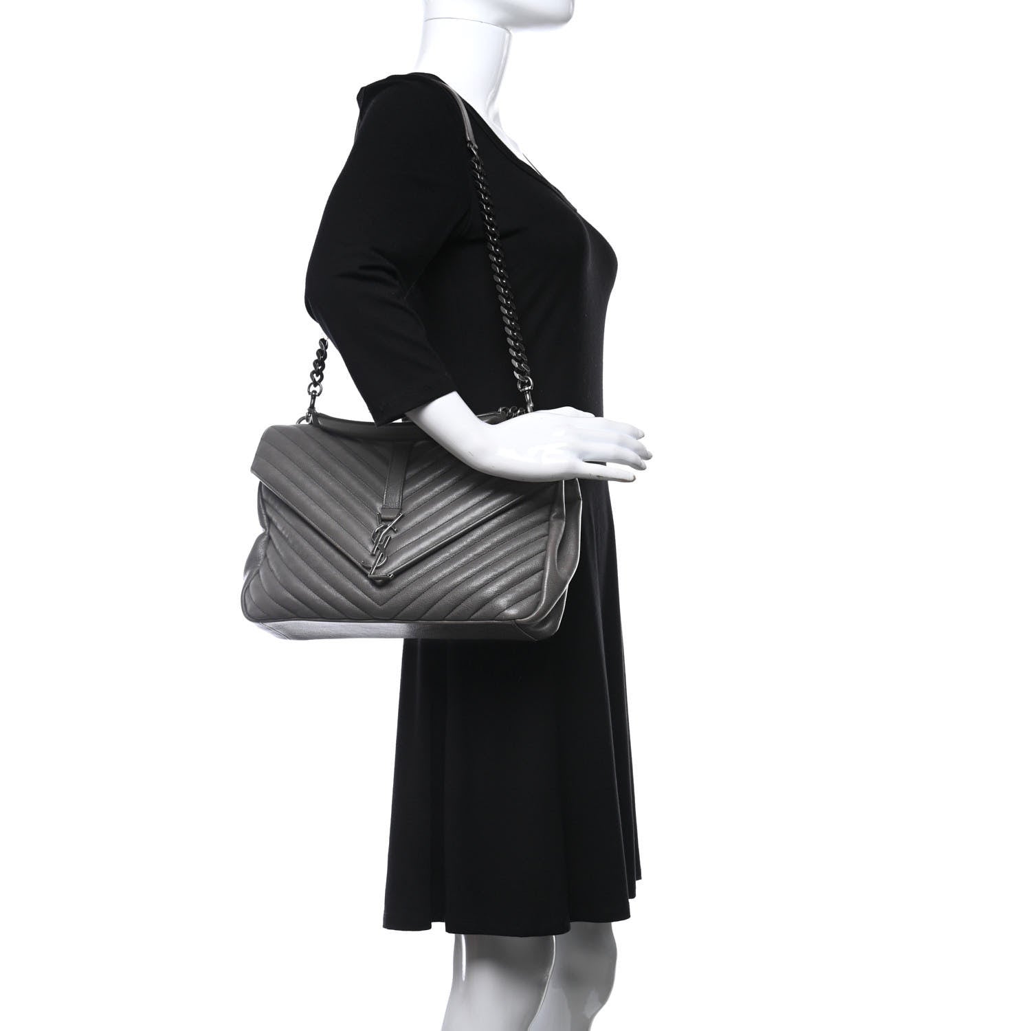Saint Laurent Sheepskin Matelasse Chevron Monogram Large College Satchel Dark Anthracite 2 of 14