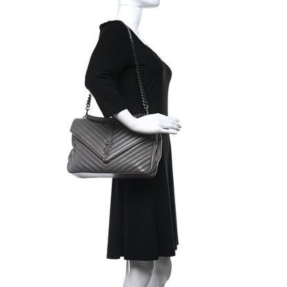 Saint Laurent Sheepskin Matelasse Chevron Monogram Large College Satchel Dark Anthracite 2 of 14