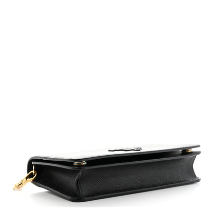 Prada Saffiano Shine Monochrome Mini Flap Crossbody Wristlet Bag Black 4 of 11