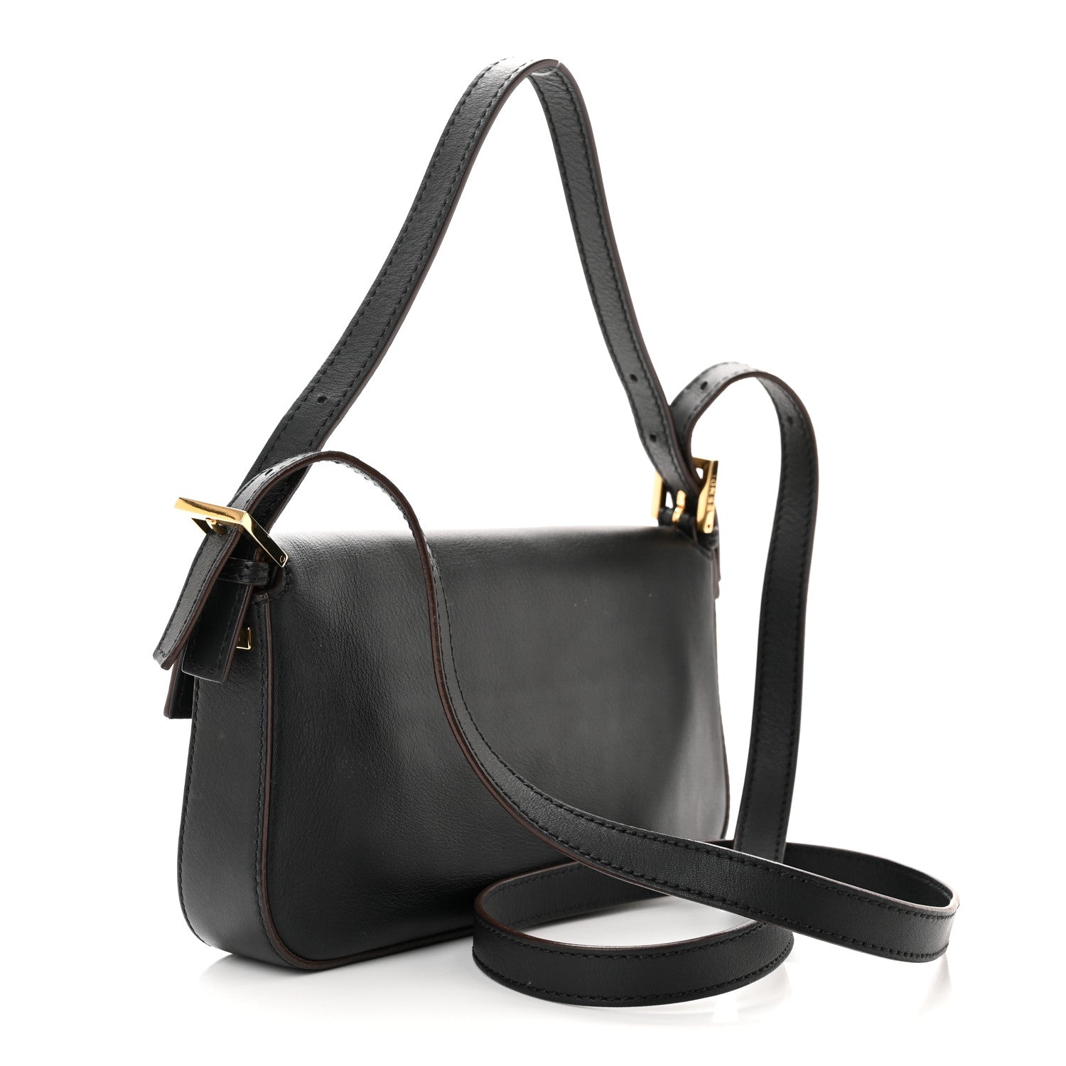 Fendi Vitello Flamingo Enamel Baguette Black 3 of 12
