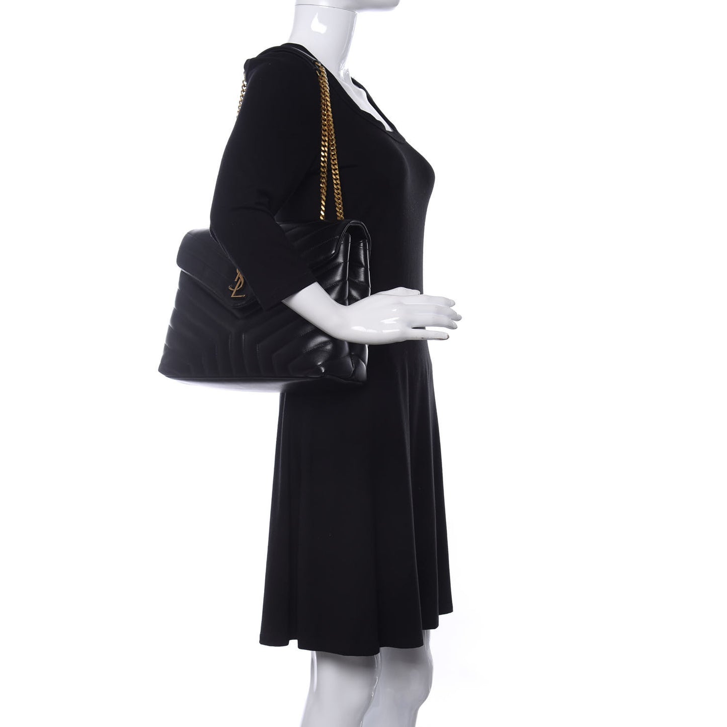 Calfskin Y Quilted Monogram Medium Loulou Chain Satchel Black