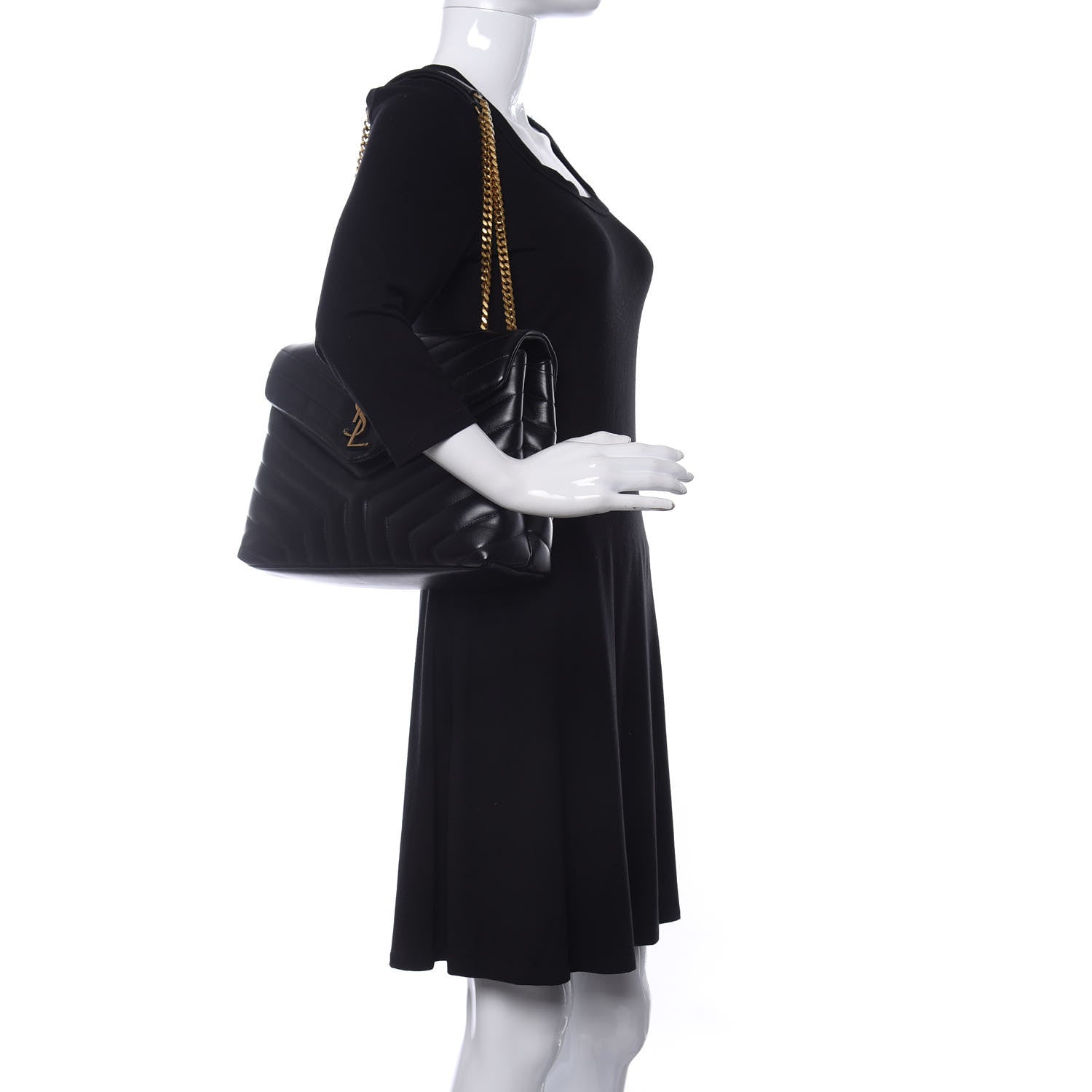 Saint Laurent Calfskin Y Quilted Monogram Medium Loulou Chain Satchel Black 2 of 10