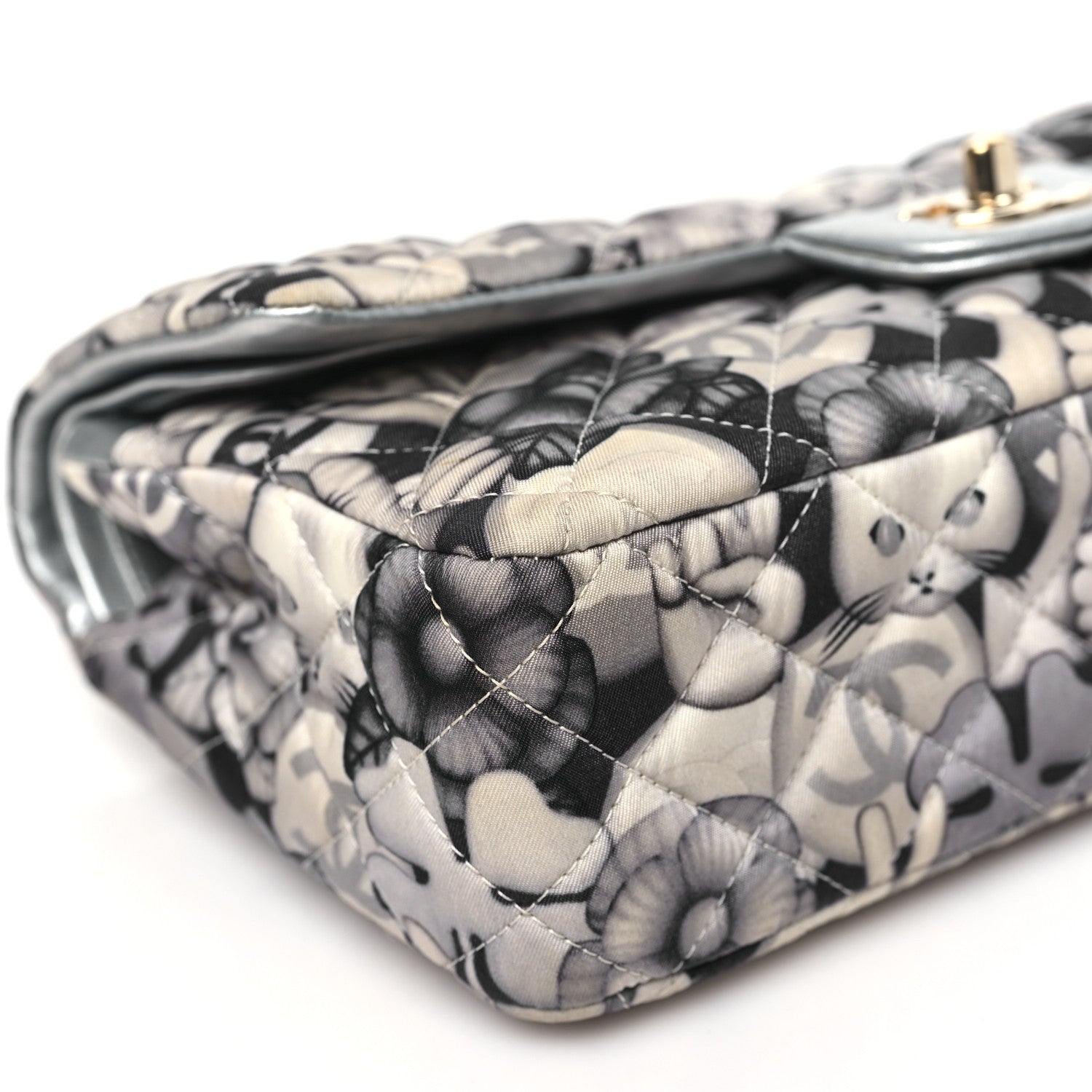 Chanel Nylon Quilted Medium Cat Emoticon Double Flap Navy Grey Ecru 9 of 10