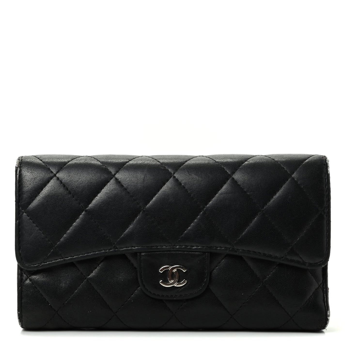 Lambskin Quilted Large Flap Wallet Black