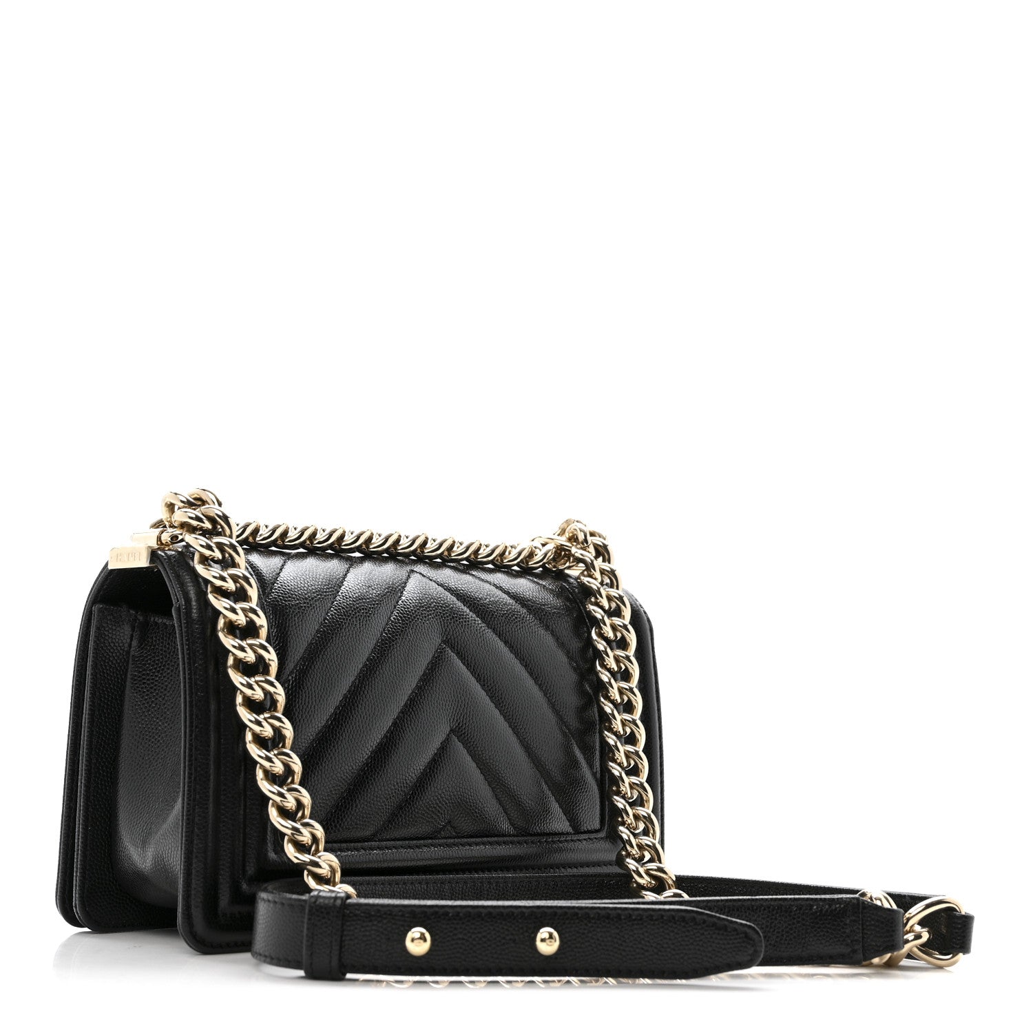 Chanel Caviar Chevron Quilted Small Boy Flap Black 3 of 12