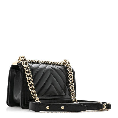 Chanel Caviar Chevron Quilted Small Boy Flap Black 3 of 12