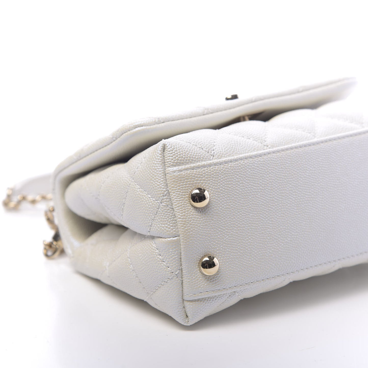 Iridescent Caviar Quilted Extra Mini Coco Handle Flap White