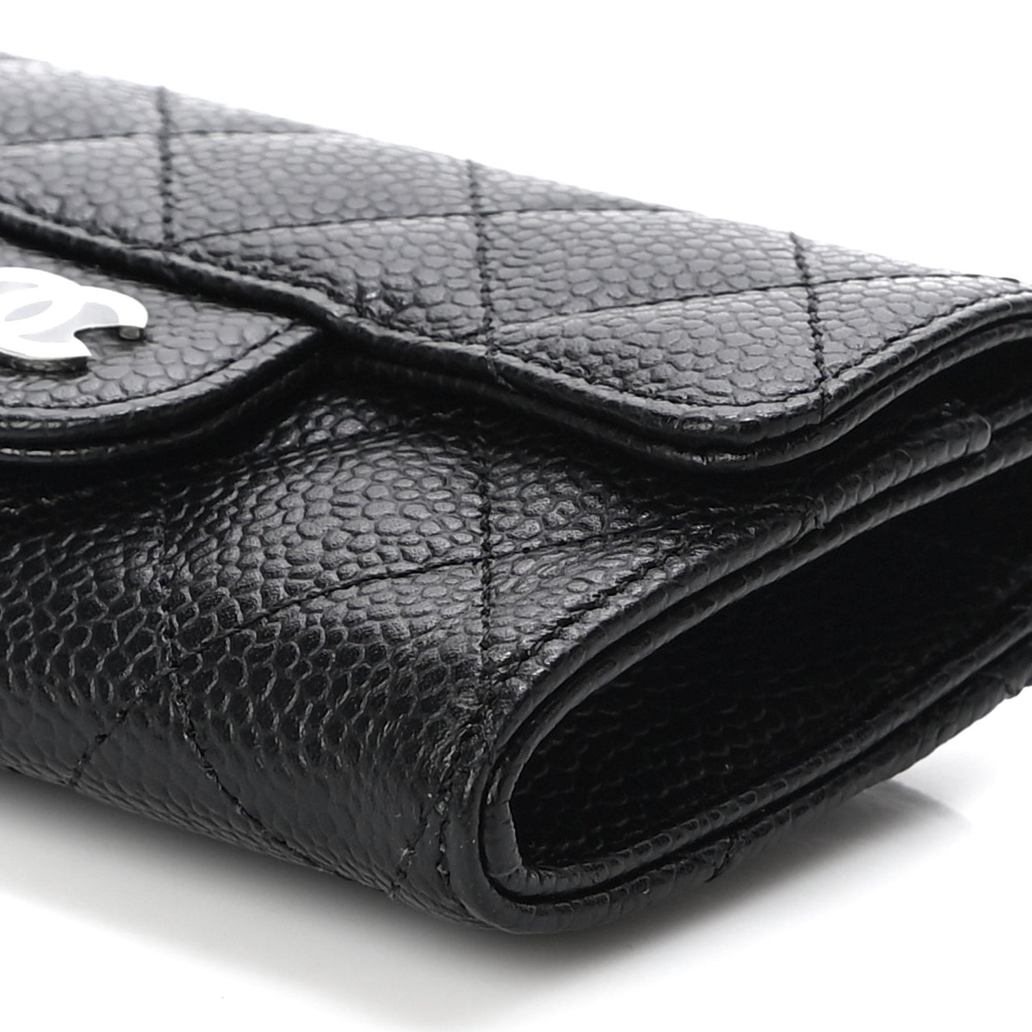 Caviar Quilted Flap Card Holder Wallet Black