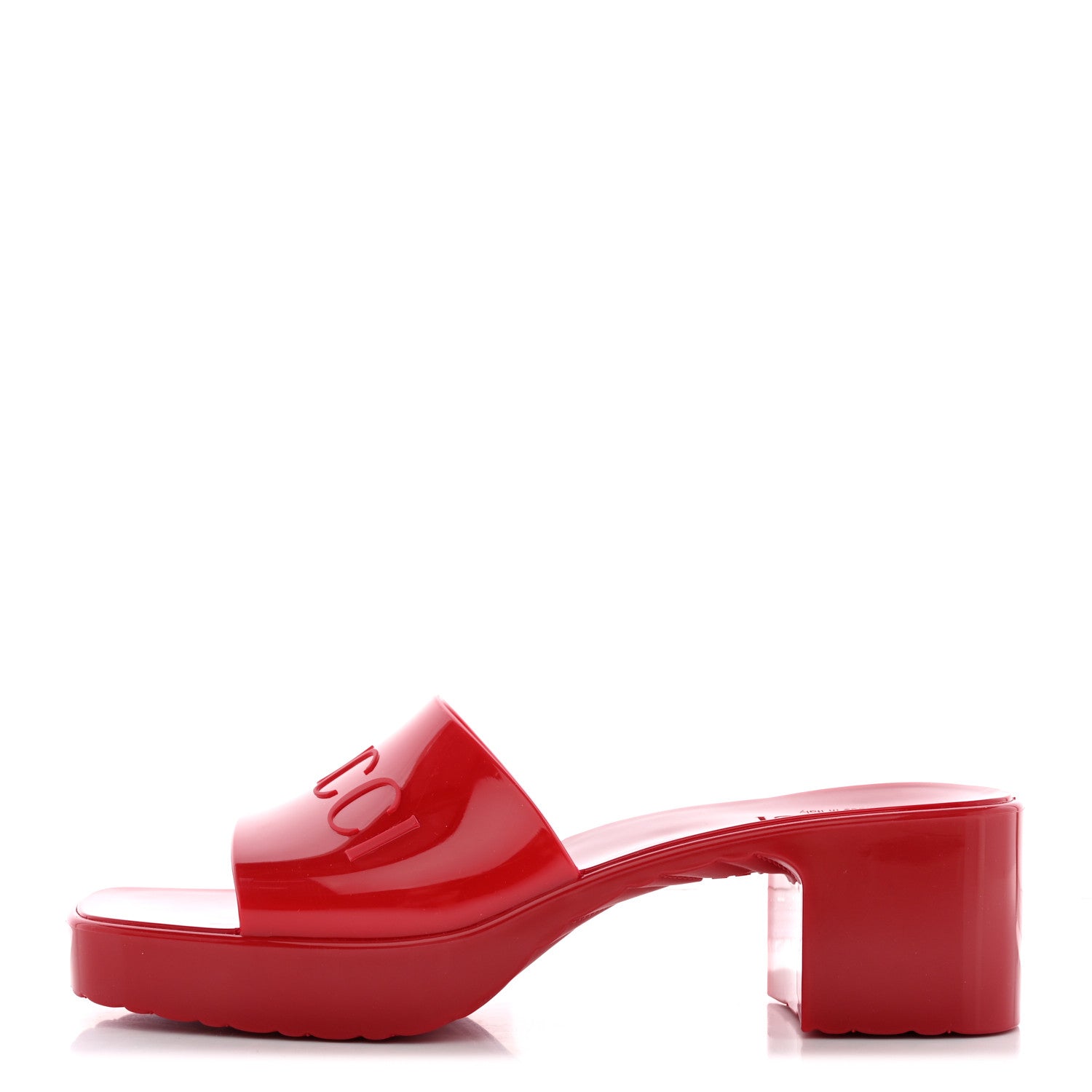 Gucci Rubber Gucci Logo Womens Platform 20/60mm Slide Sandals 37 Hibiscus Red 1 of 11