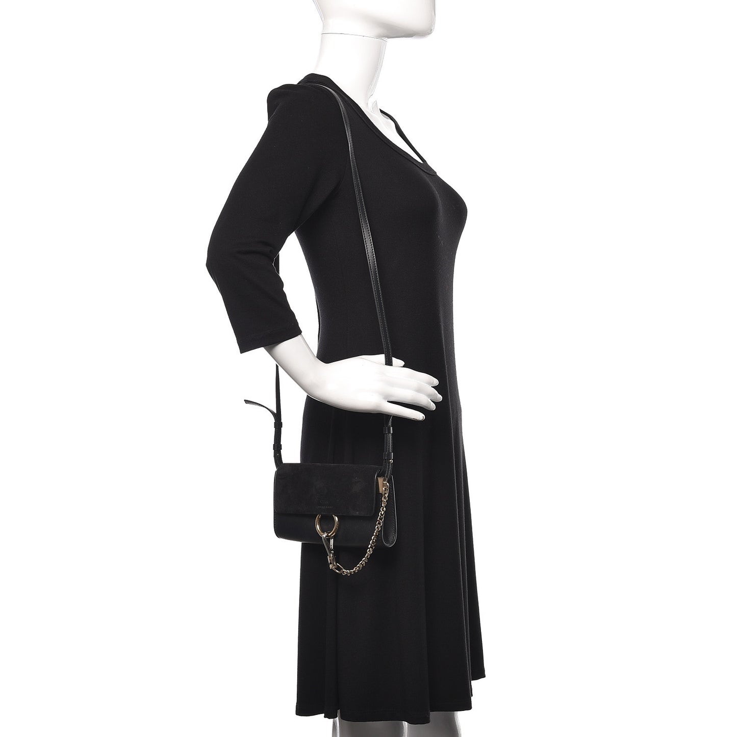 Suede Calfskin Mini Faye Shoulder Bag Black
