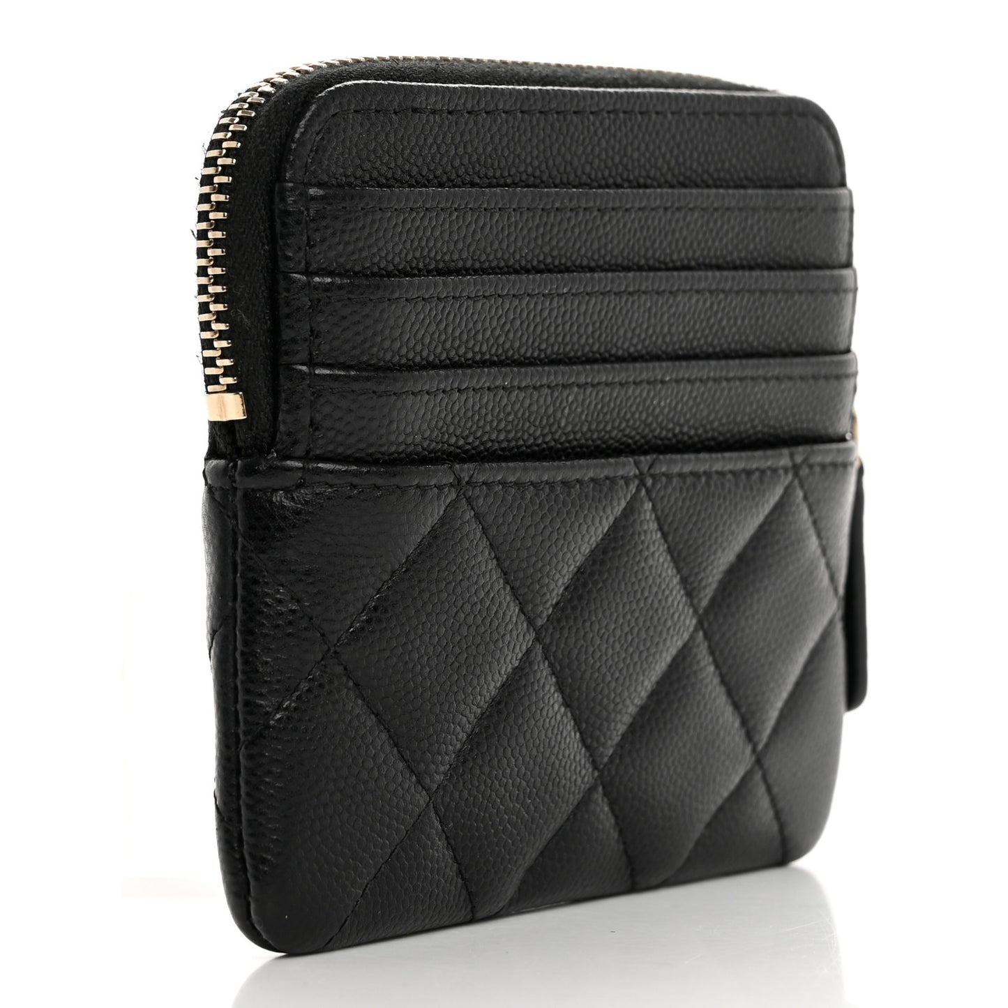 Caviar Quilted Crystal Zip Card Holder Wallet Black