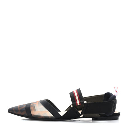 Fendi Technical Mesh FF Colibri Slingback Ballerina Flats 36 Tobacco Moro Black Militare 1 of 7