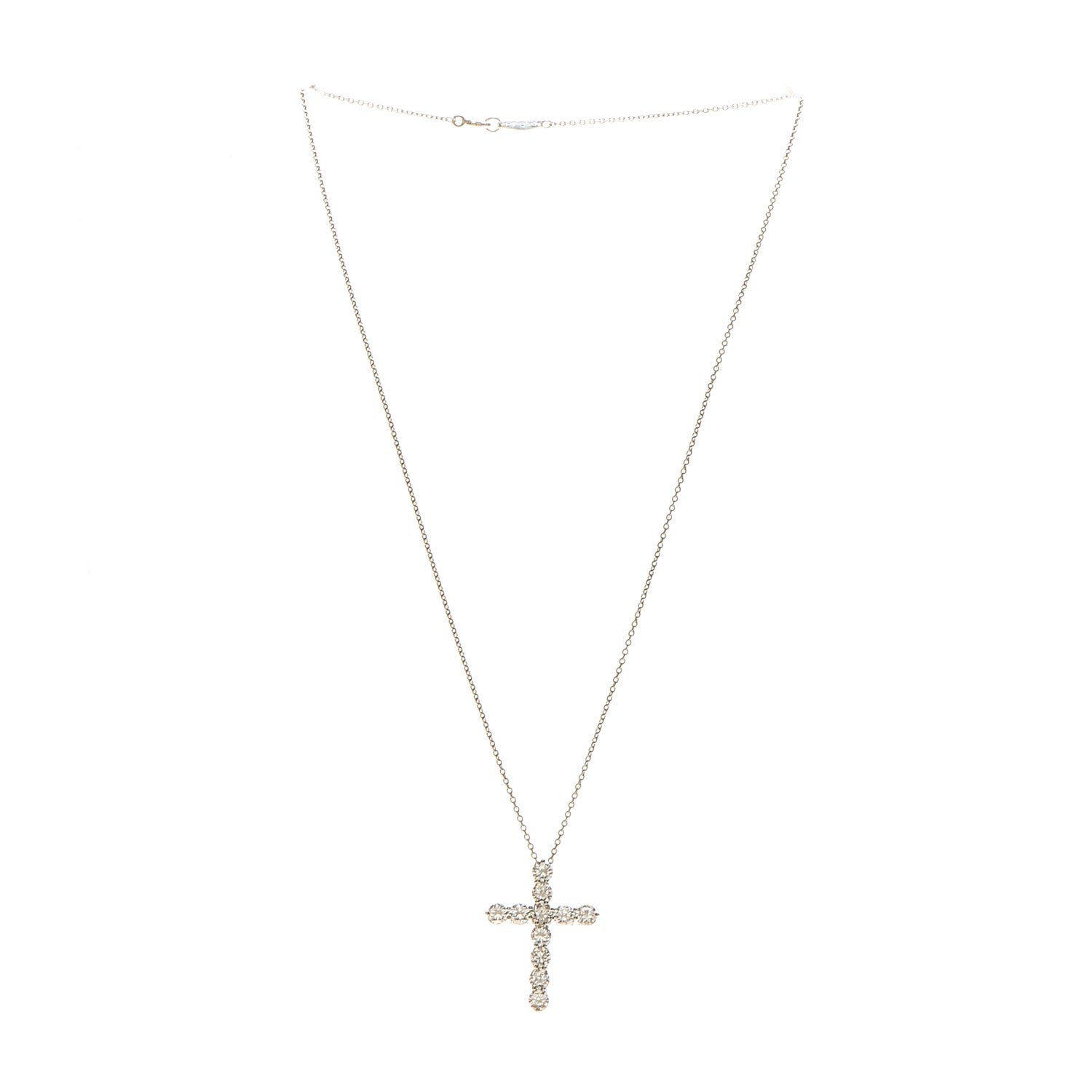 Tiffany Platinum Diamond Large Cross Pendant Necklace 3 of 7